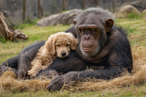 Puppy Slips Into Chimp Enclosure – What Zookeepers Witness Next Is Astonishing!