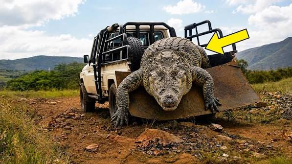 Driver Returns to Find Crocodile Climbing Into His Truck, Then Realizes Why