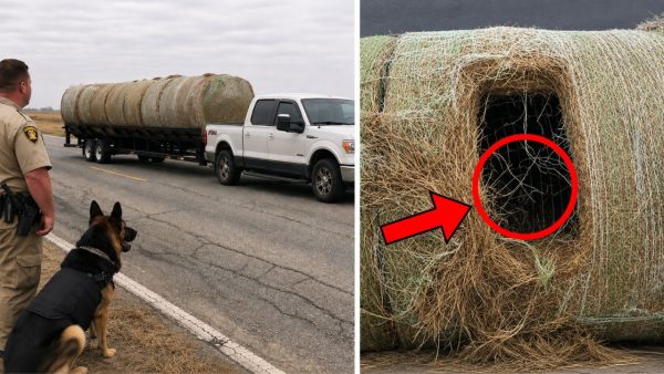 K9 Keeps Barking at Hay Bales… Officer Turns Pale When He Cuts One Open